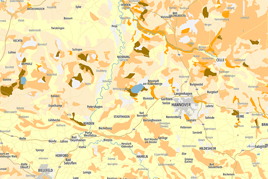 Karte der Humusgehalte in Oberböden Deutschlands im Maßstab 1:1.000.000