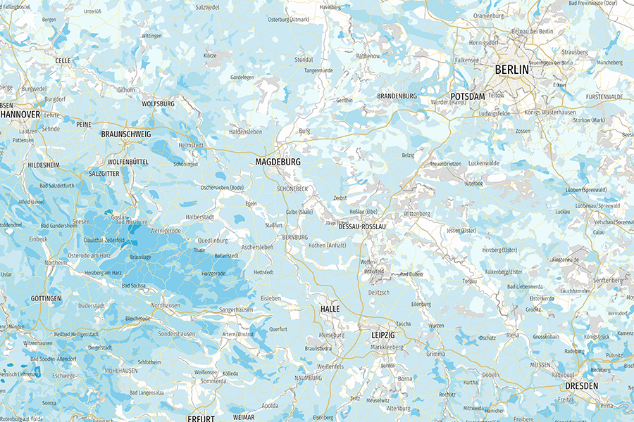 Karte der natürlichen Hintergrundwerte von Molybdän in deutschen Böden.
