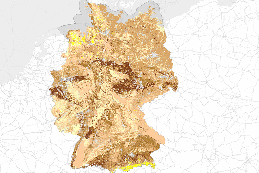 Karte der effektiven Durchwurzelungstiefe der Böden in Deutschland, dargestellt in Dezimetern