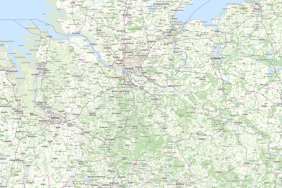 OpenStreetMap-Karte mit zurückhaltenden Farben und dezenter Gestaltung für eine angenehme Kartendarstellung.