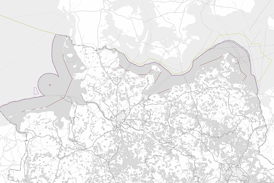Karte mit den seewärtigen Grenzen Deutschlands, einschließlich ausschließlicher Wirtschaftszone (AWZ), Küstenmeer (12-Seemeilenzone) und Basislinie.