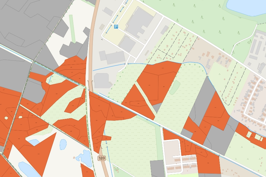 ALKIS Bodenschätzung – Darstellung von Nutzungsarten und Bodenklassen in Orange und Grau