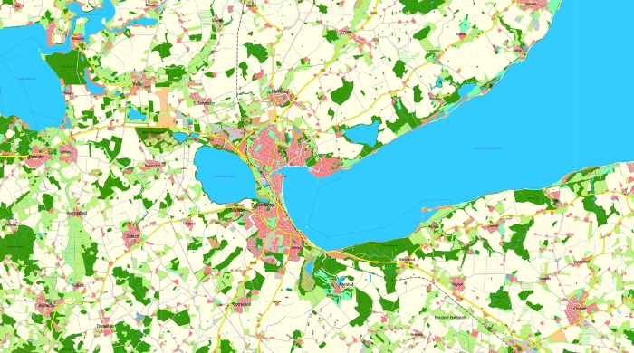 ATKIS-Karte mit kräftigen Farben, detaillierter Landschaftsdarstellung und Infrastrukturinformationen