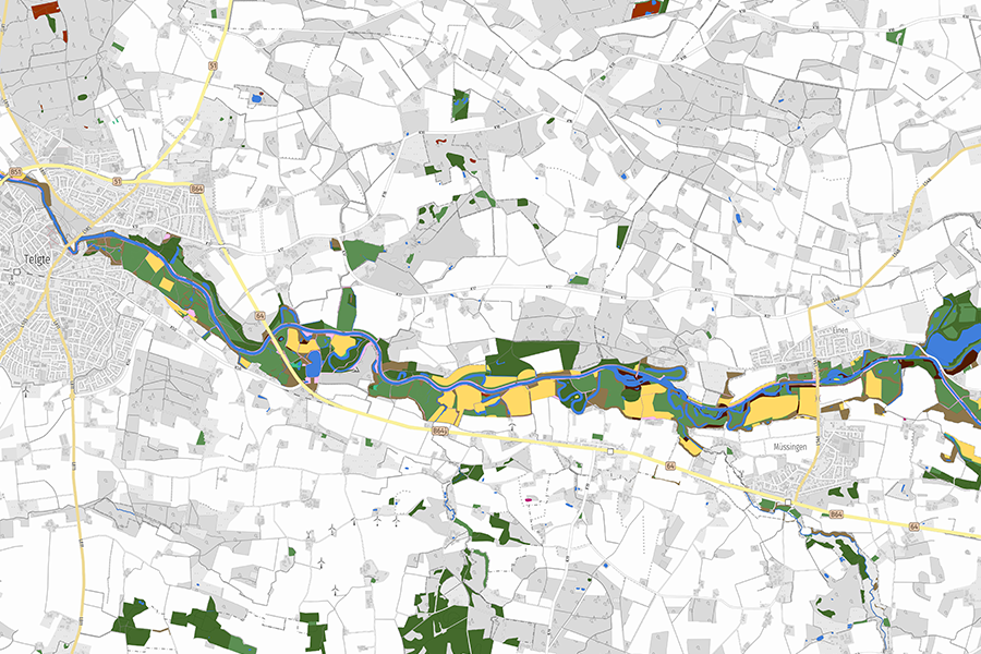Bunte Biotopkartierung in Münster auf grauer Basiskarte