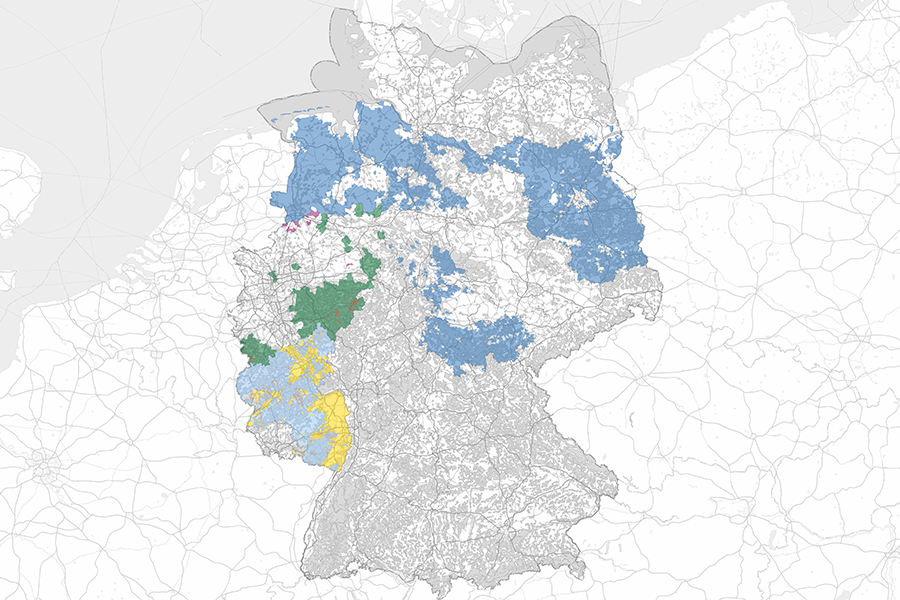Karte Deutschlands mit farblich markierten landwirtschaftlich benachteiligten Gebieten, basierend auf regionalen Einstufungen.