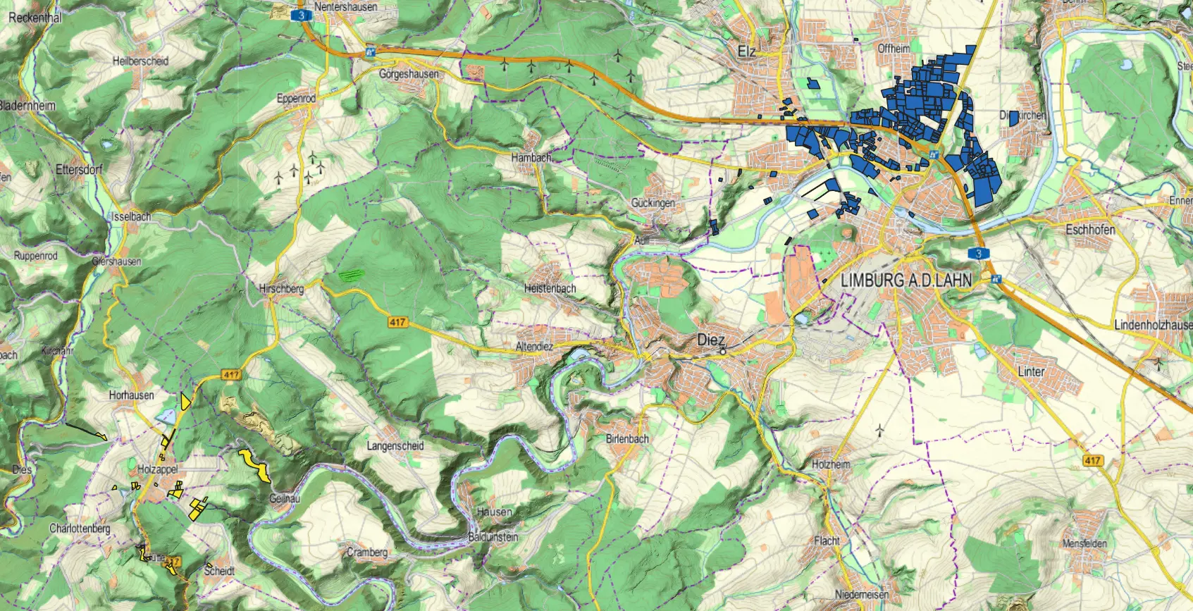 Kartendarstellung mit Ergebnisverschneidung