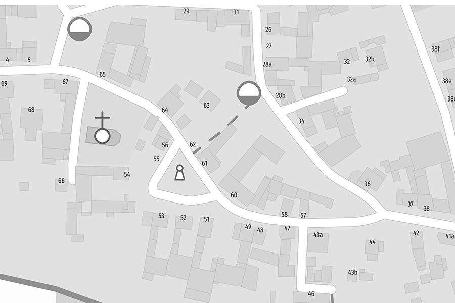 Karte mit Hausnummern der Deutschen Post, detaillierte Darstellung von Adresspunkten ohne zusätzliche Kennzeichnung.