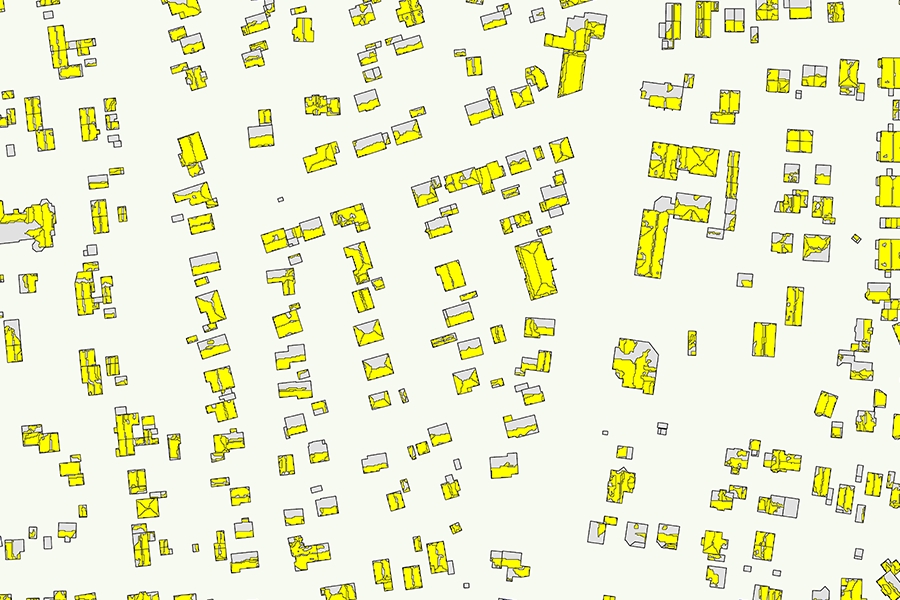 Geeignete Dachflächen für Solarthermie – flächenhafte Darstellung geeigneter Gebäudeabschnitte