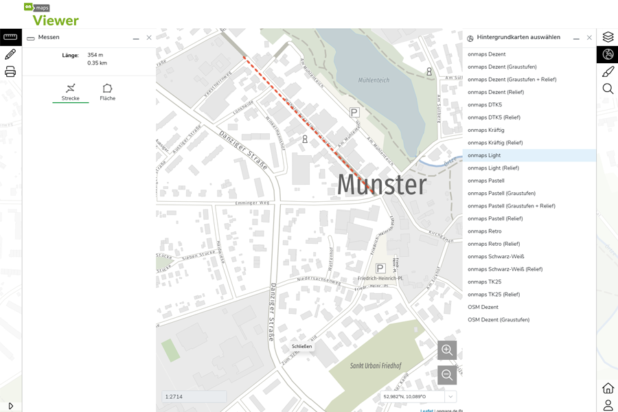 Helle Karte von Munster mit benutzerdefiniert eingezeichneter Linie