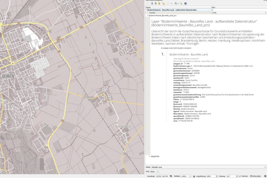 Karte der Bodenrichtwertzonen mit Abfrage im GIS