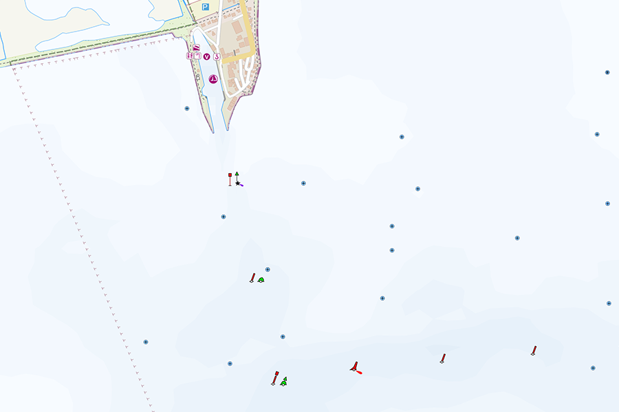 OpenSeaMap-Karte mit Hafeneinfahrt, Seezeichen und Bojen südlich von Fehmarn