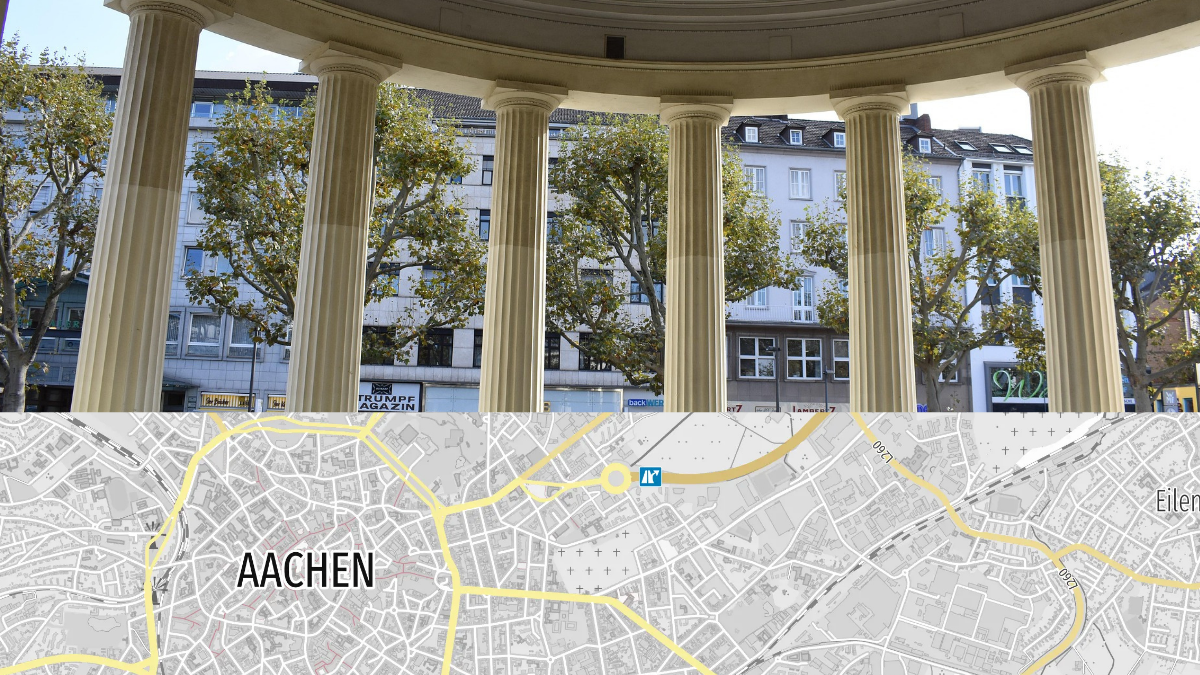 Elisenbrunnen in Aachen mit keinem Kartenausschnitt von Aachen in Graustufen